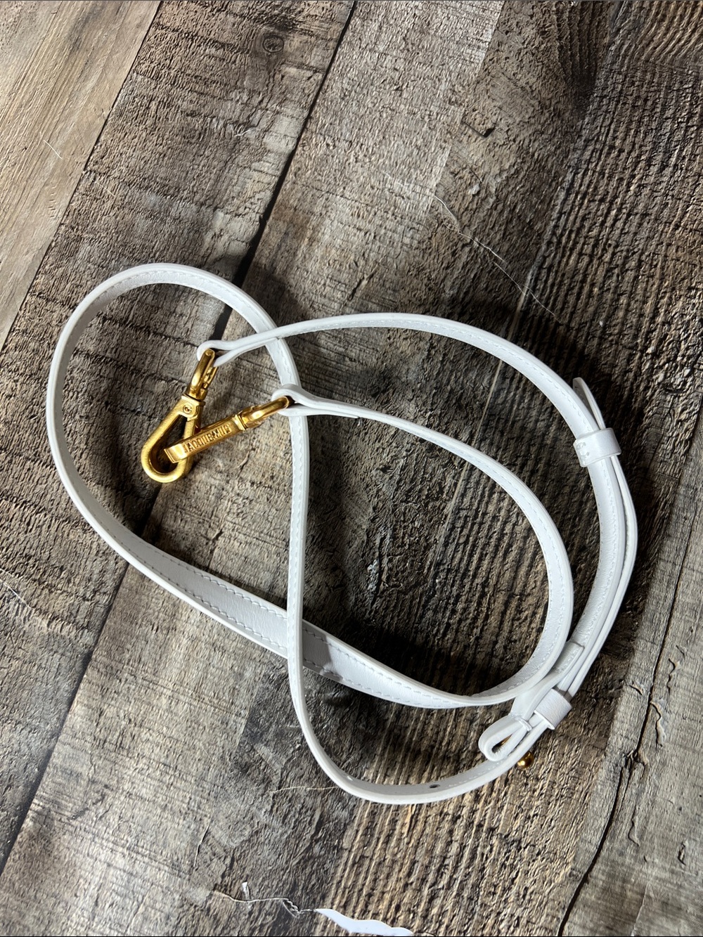 Jacquemus White Leather Crossbody Strap with Gold Hardware